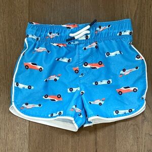 Cat & Jack Blue Boys Swim Trunks with Orange and White Race Cars